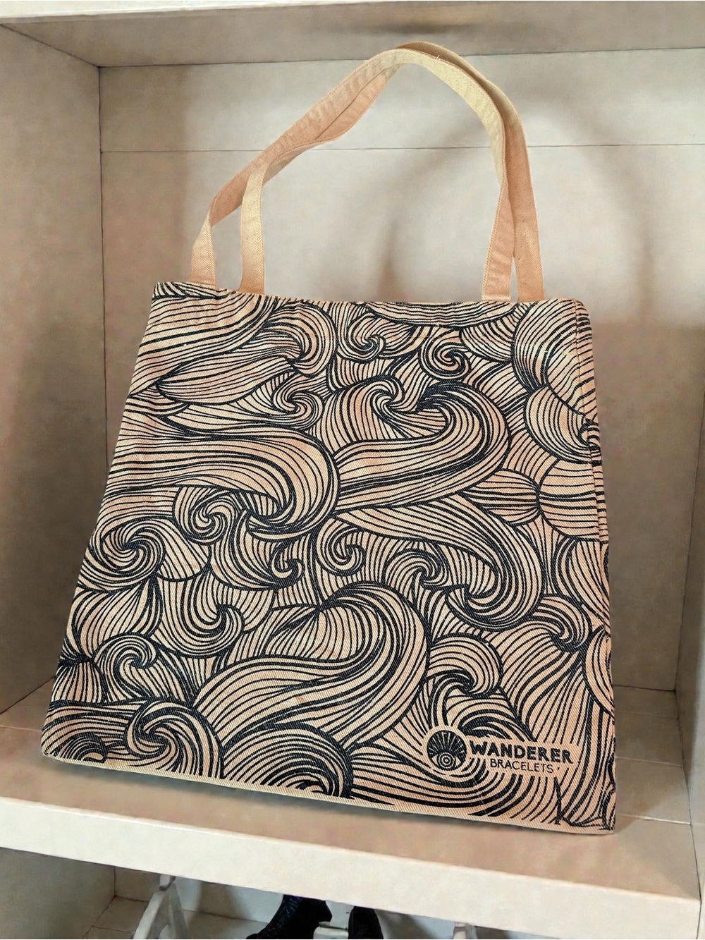 Artisan Beige and Blue Swirl Tote